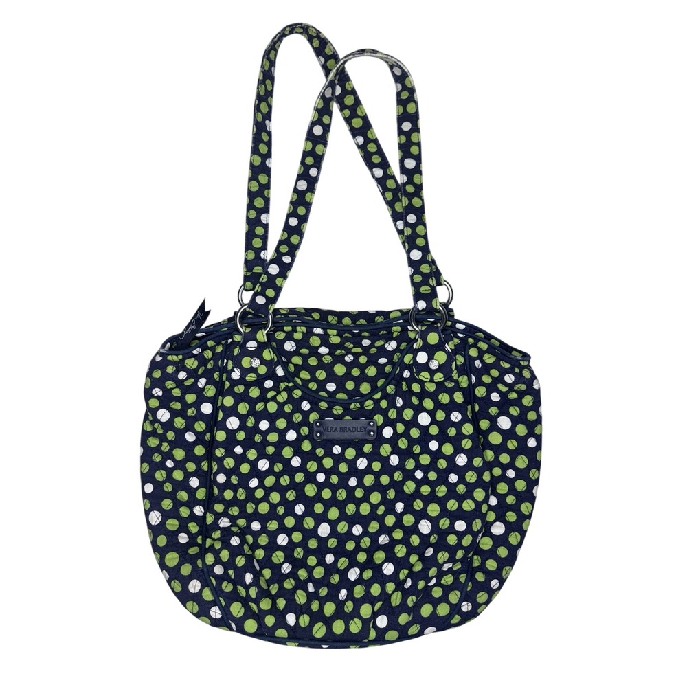 Vera Bradley Retired Lucky Dots Crossbody Purse Bag Navy Blue - Green Dot EUC